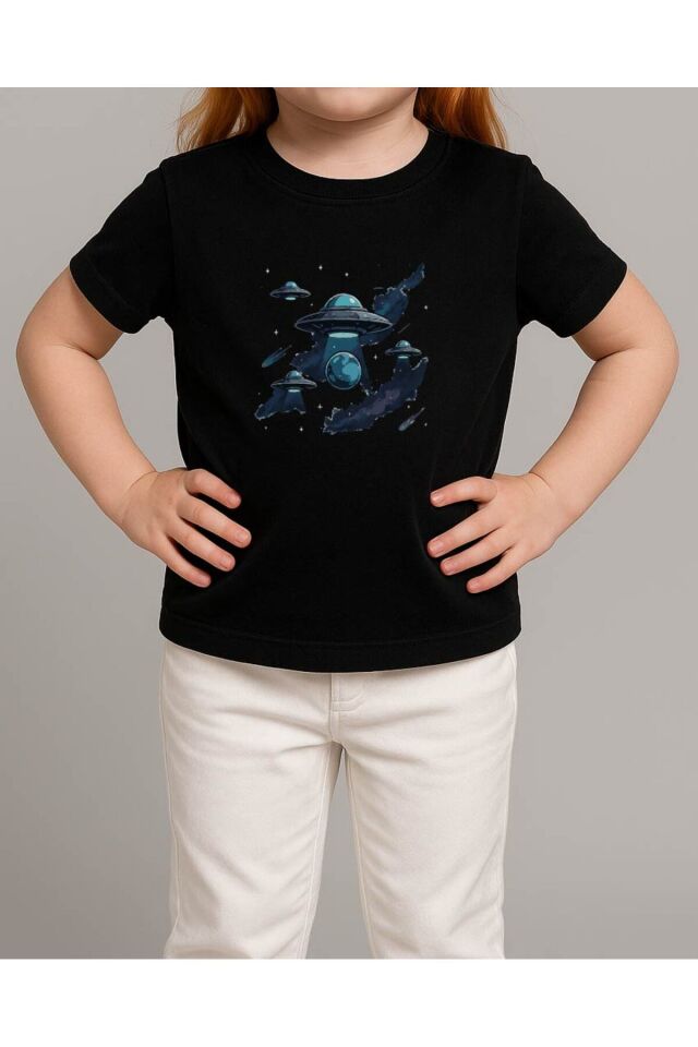 Tişört Unisex Çocuk (Ufolar) Kiz Si̇yah - 4-5 Yaş