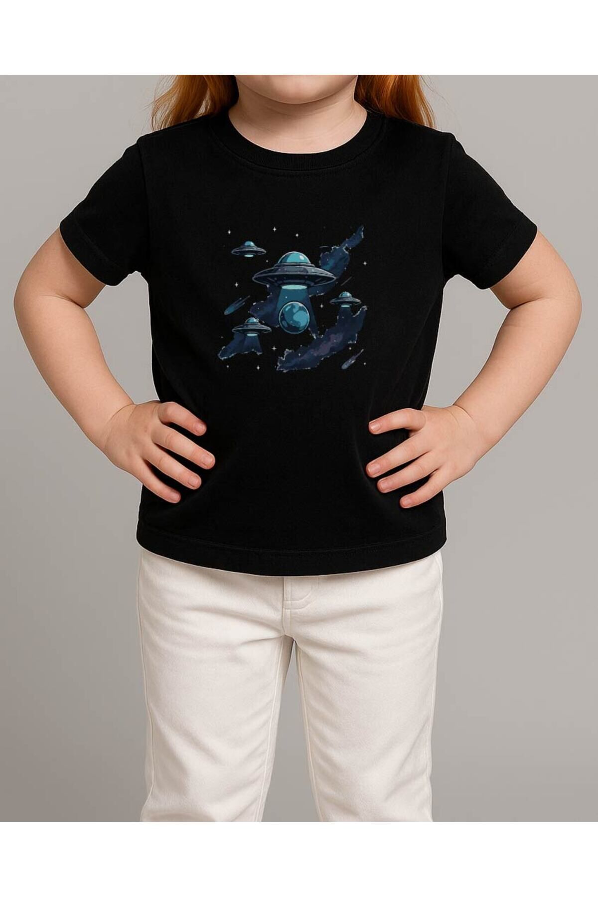 Tişört Unisex Çocuk (Ufolar) Kiz Si̇yah - 10-11 Yaş