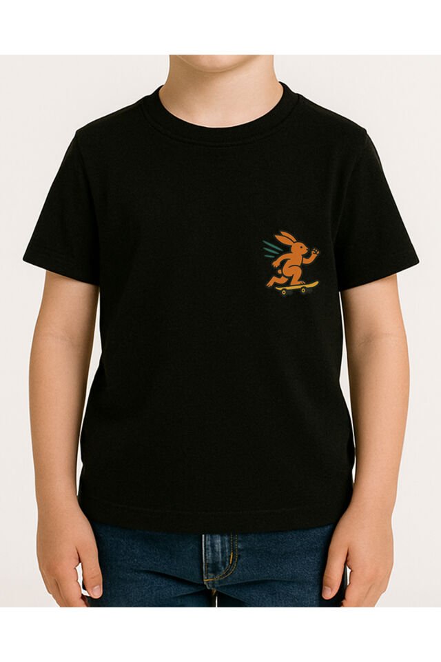 Tişört Unisex Çocuk (Tavşan) Erkek Si̇yah - 10-11 Yaş