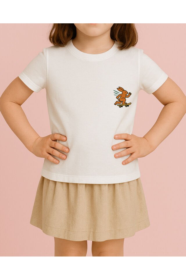 Tişört Unisex Çocuk (Tavşan) Kiz Beyaz - 4-5 Yaş