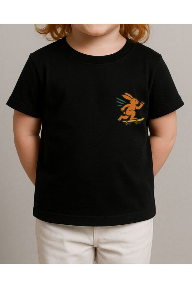 Tişört Unisex Çocuk (Tavşan) Kiz Si̇yah - 10-11 Yaş