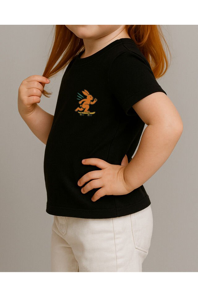 Tişört Unisex Çocuk (Tavşan) Kiz Si̇yah - 10-11 Yaş