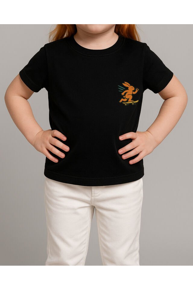 Tişört Unisex Çocuk (Tavşan) Kiz Si̇yah - 4-5 Yaş