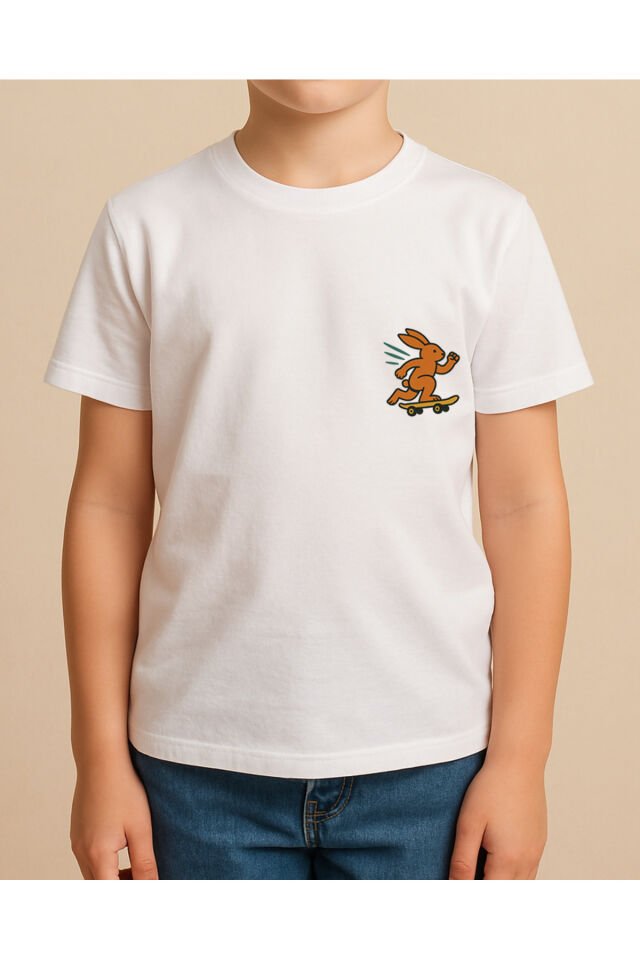 Tişört Unisex Çocuk (Tavşan) Erkek Beyaz - 4-5 Yaş