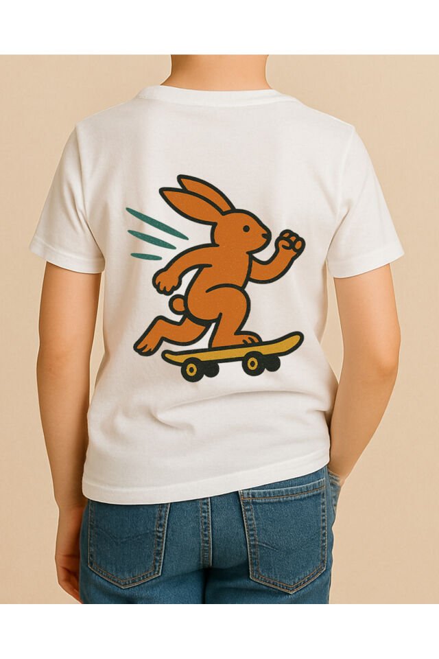 Tişört Unisex Çocuk (Tavşan) Erkek Beyaz - 10-11 Yaş