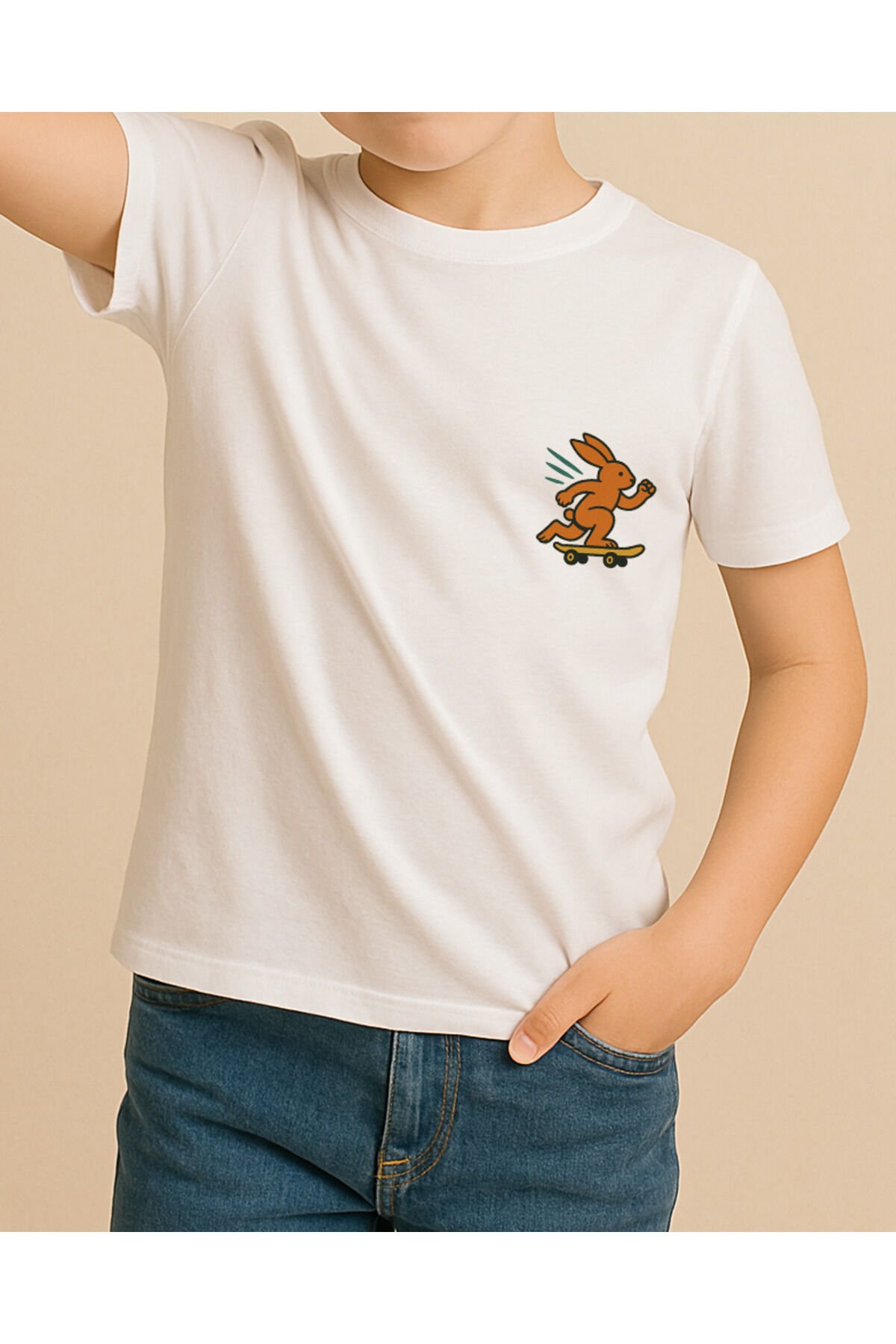 Tişört Unisex Çocuk (Tavşan) Erkek Beyaz - 10-11 Yaş