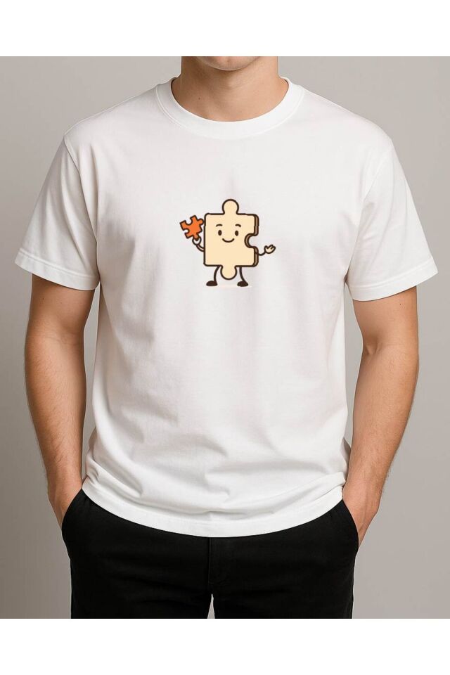 Tişört Unisex (Yapboz) Erkek Beyaz - L