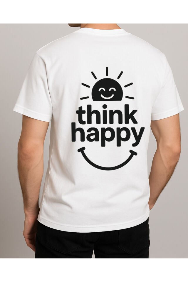 Tişört Unisex (Think Happy) Erkek Beyaz - L