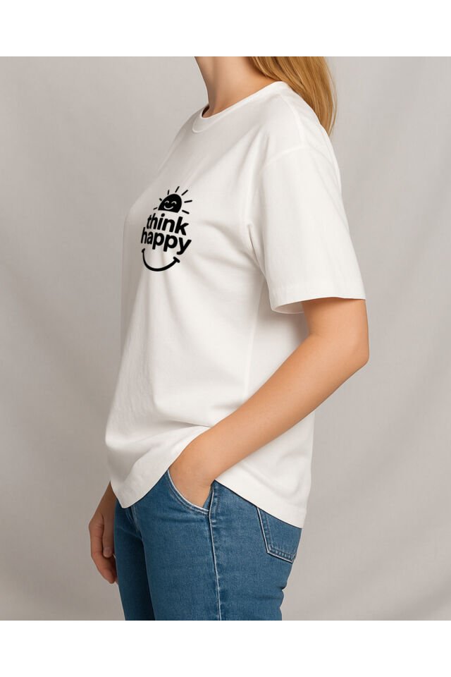 Tişört Unisex (Think Happy) Kadin Beyaz - 2XL