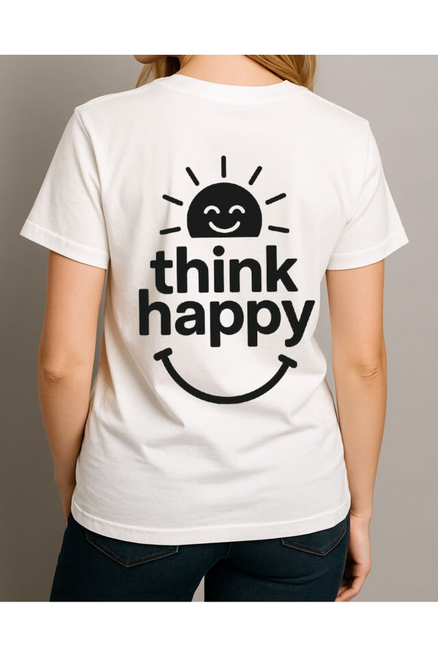Tişört Unisex (Think Happy) Kadin Beyaz - 2XL