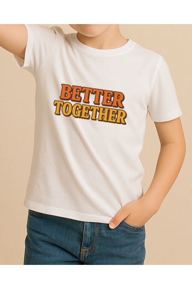 Tişört Unisex Çocuk (Better Together) Erkek Beyaz - 10-11 Yaş