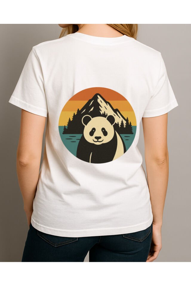 Tişört Unisex (Dağ Panda) Kadin Beyaz - XL
