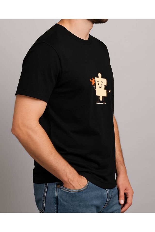 Tişört Unisex (Yapboz) Erkek Si̇yah - L