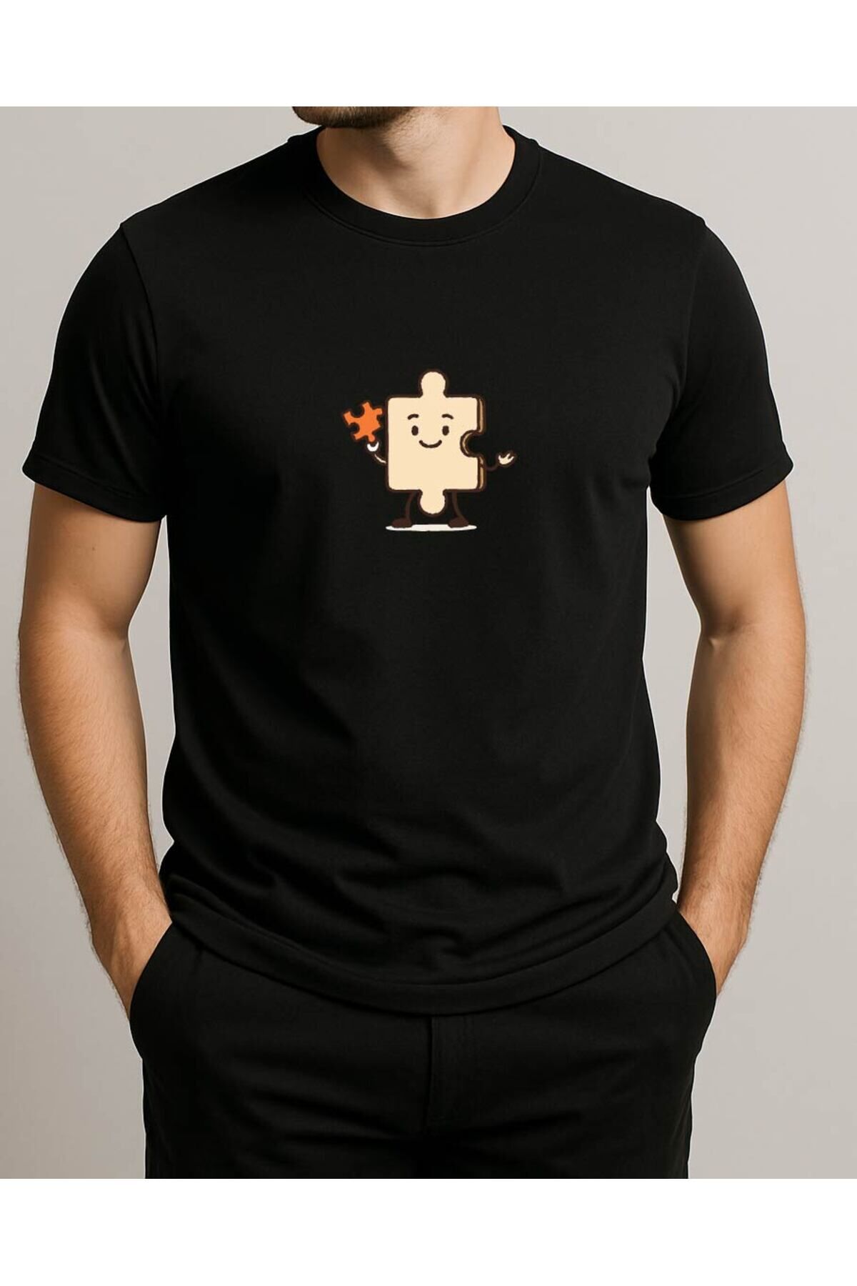 Tişört Unisex (Yapboz) Erkek Si̇yah - XL