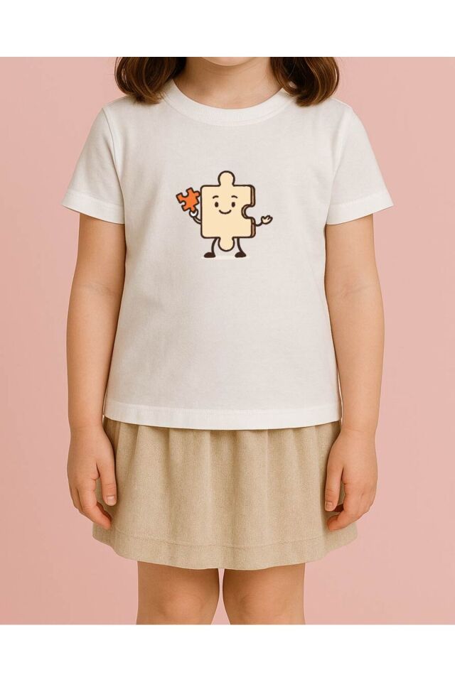Tişört Unisex Çocuk (Yapboz) Kiz Beyaz - 4-5 Yaş