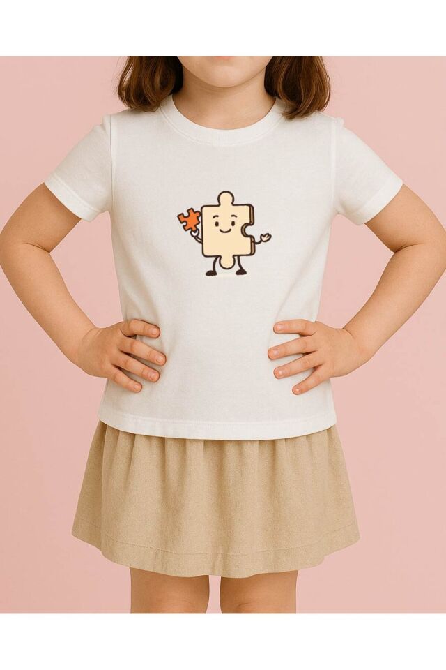 Tişört Unisex Çocuk (Yapboz) Kiz Beyaz - 4-5 Yaş