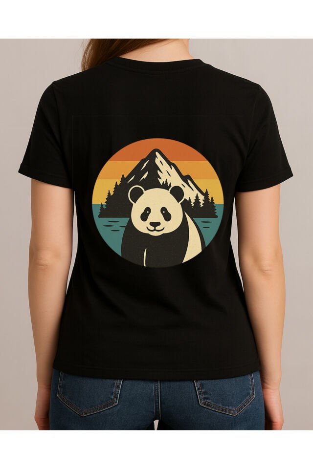 Tişört Unisex (Dağ Panda) Kadin Si̇yah - L