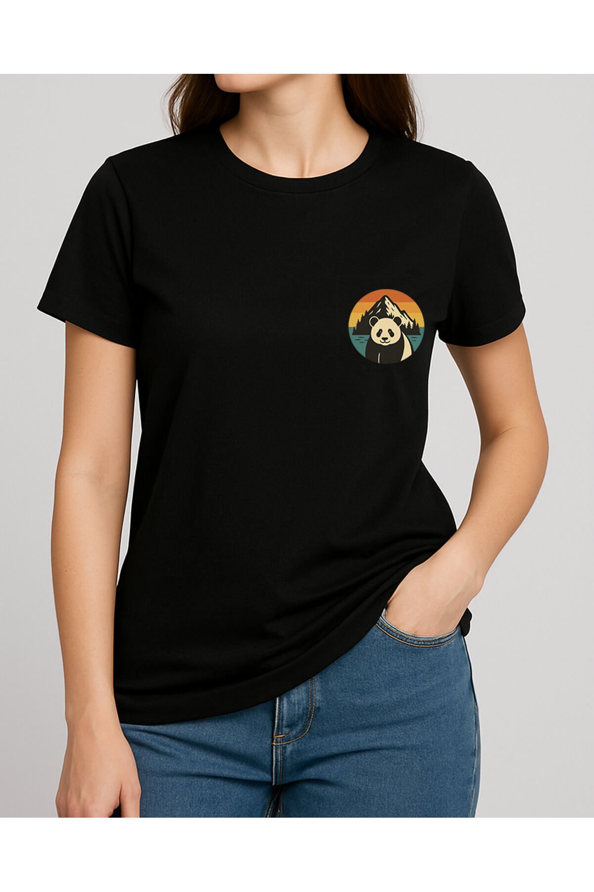 Tişört Unisex (Dağ Panda) Kadin Si̇yah - M