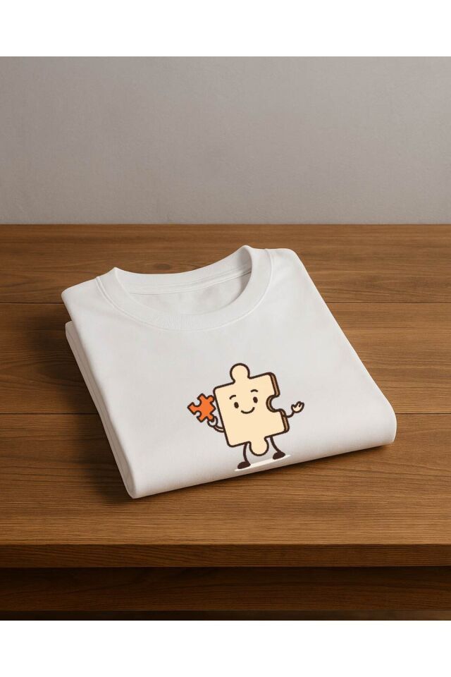 Tişört Unisex Çocuk (Yapboz) Erkek Beyaz - 4-5 Yaş