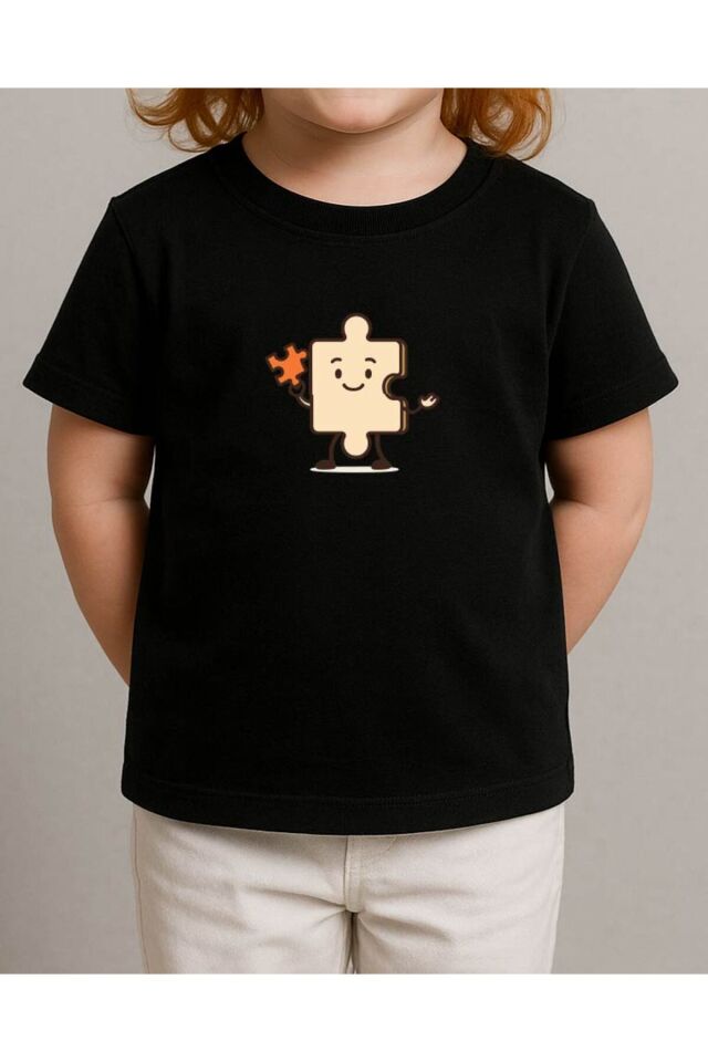Tişört Unisex Çocuk (Yapboz) Kiz Si̇yah - 4-5 Yaş
