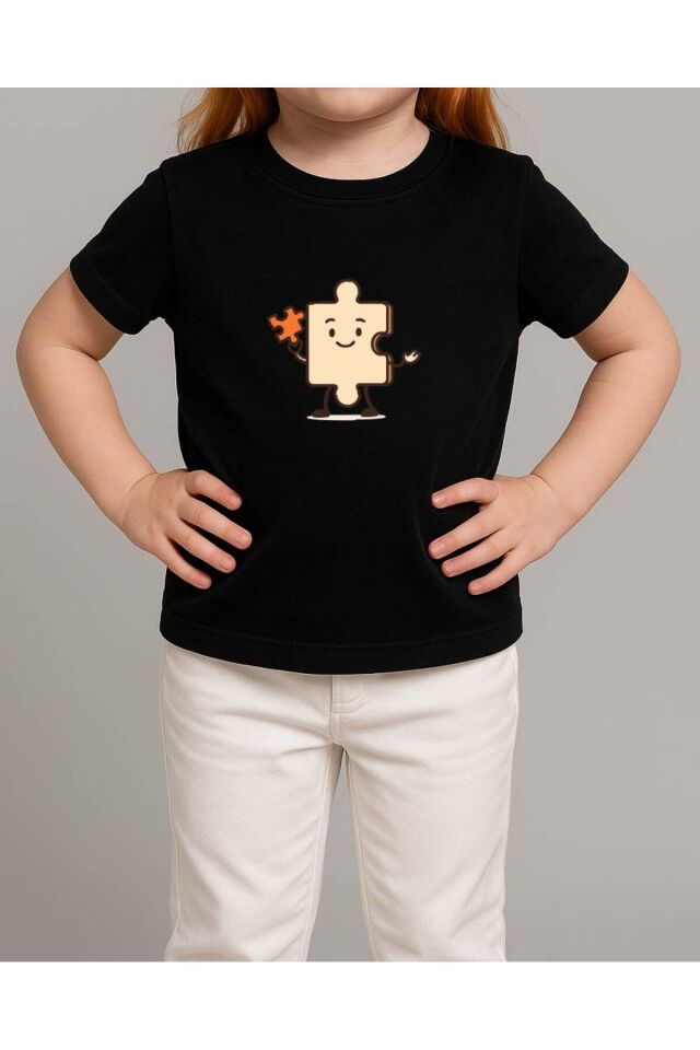 Tişört Unisex Çocuk (Yapboz) Kiz Si̇yah - 4-5 Yaş