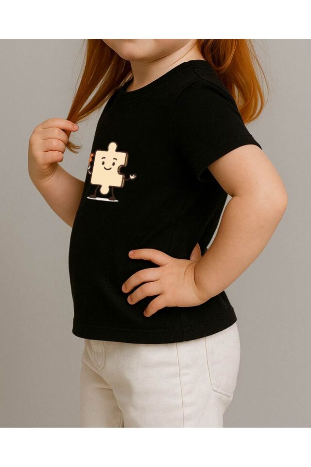 Tişört Unisex Çocuk (Yapboz) Kiz Si̇yah - 10-11 Yaş