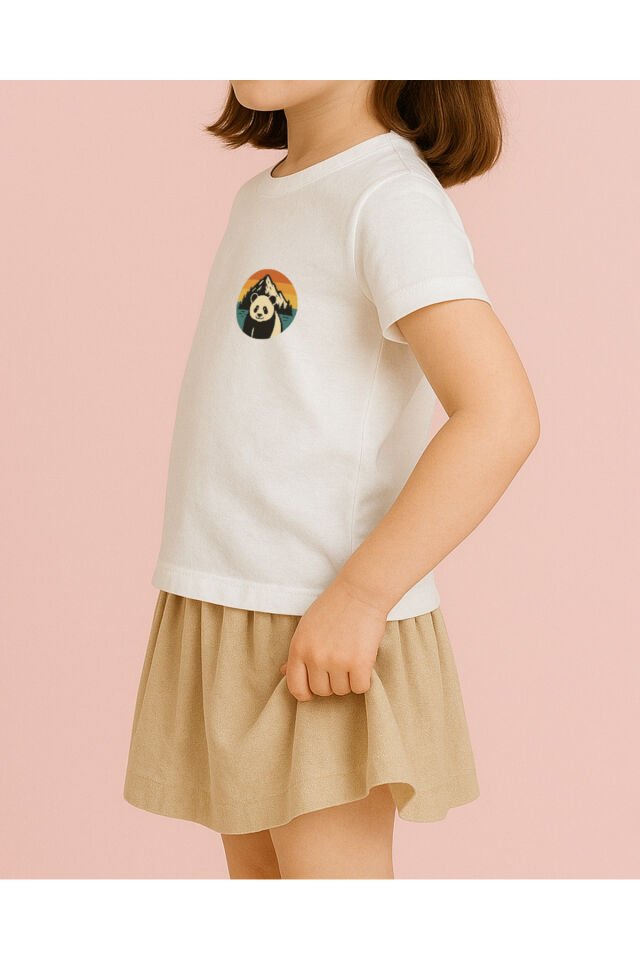 Tişört Unisex Çocuk (Dağ Panda) Kiz Beyaz - 10-11 Yaş