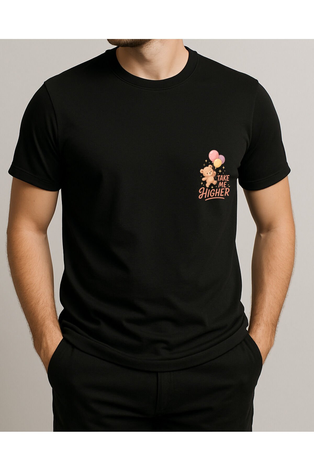 Tişört Unisex (Ayıcık Balon) Erkek Si̇yah - L