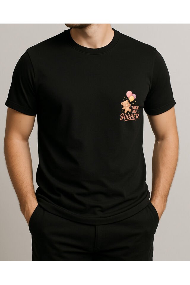 Tişört Unisex (Ayıcık Balon) Erkek Si̇yah - L