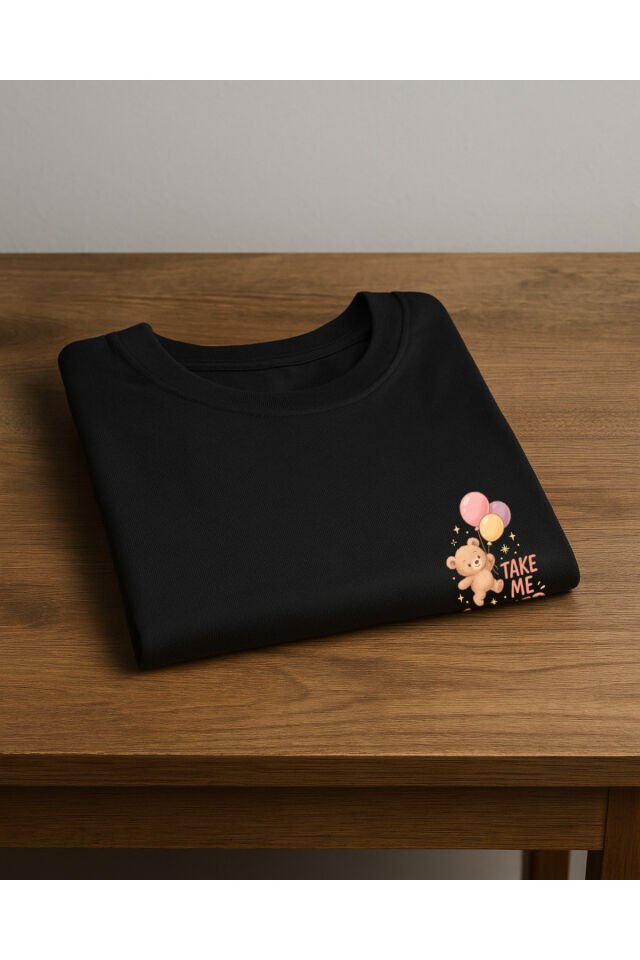 Tişört Unisex (Ayıcık Balon) Erkek Si̇yah - 2XL