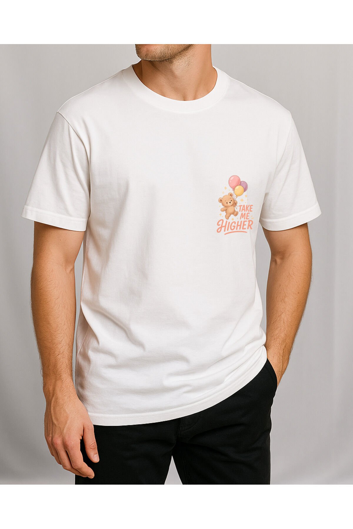 Tişört Unisex (Ayıcık Balon) Erkek Beyaz - 2XL