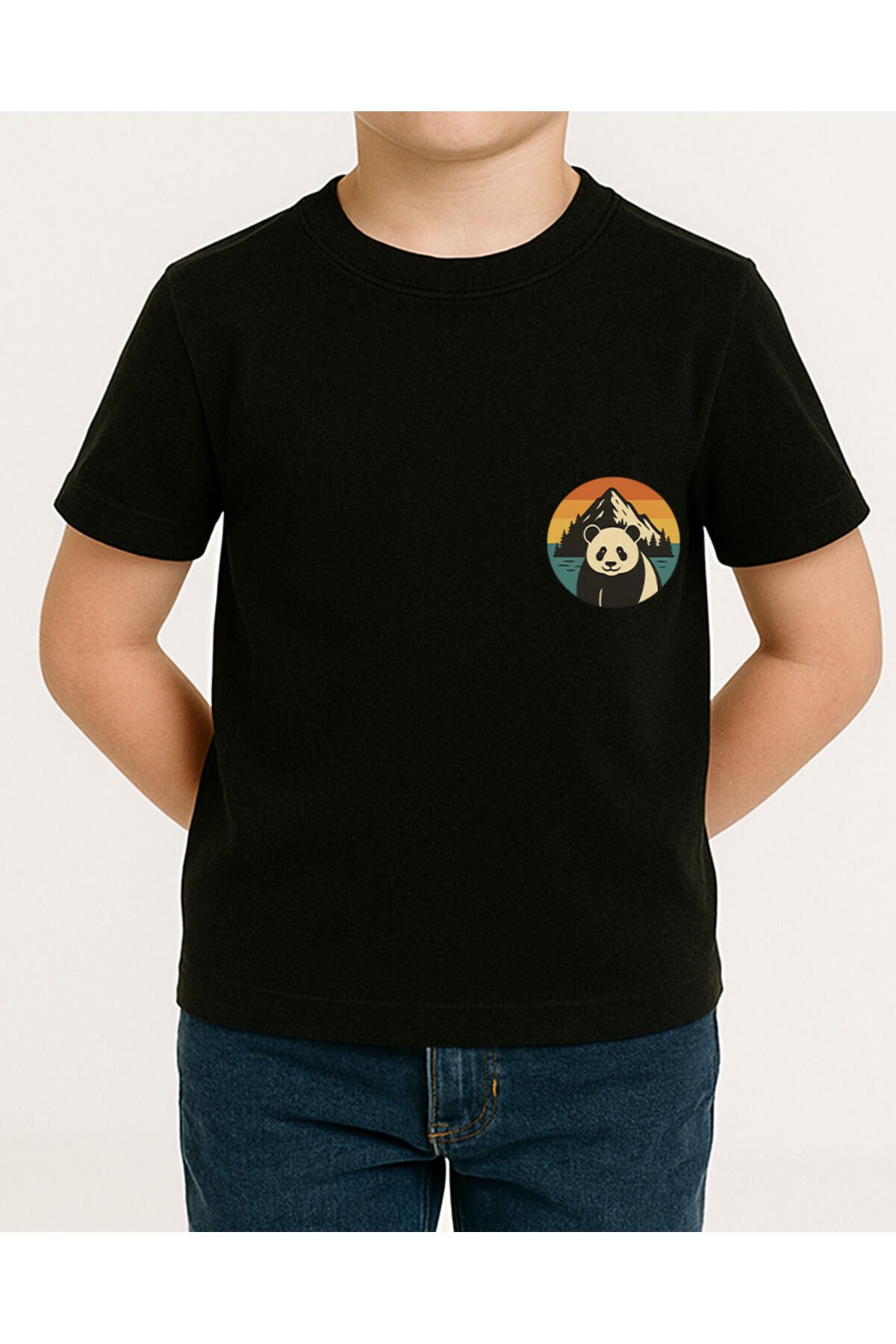 Tişört Unisex Çocuk (Dağ Panda) Erkek Si̇yah - 4-5 Yaş