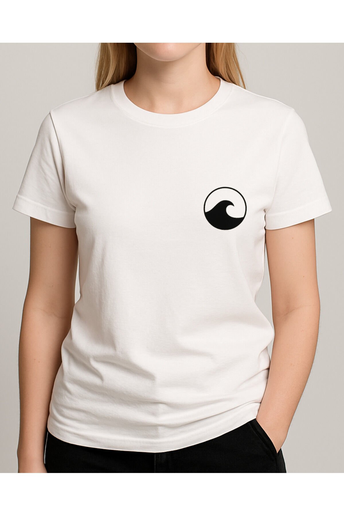 Tişört Unisex (Dalga) Kadin Beyaz - L