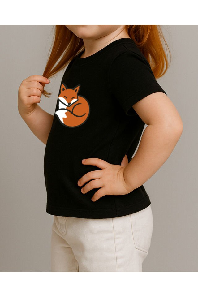 Tişört Unisex Çocuk (Tilki) Kiz Si̇yah - 10-11 Yaş