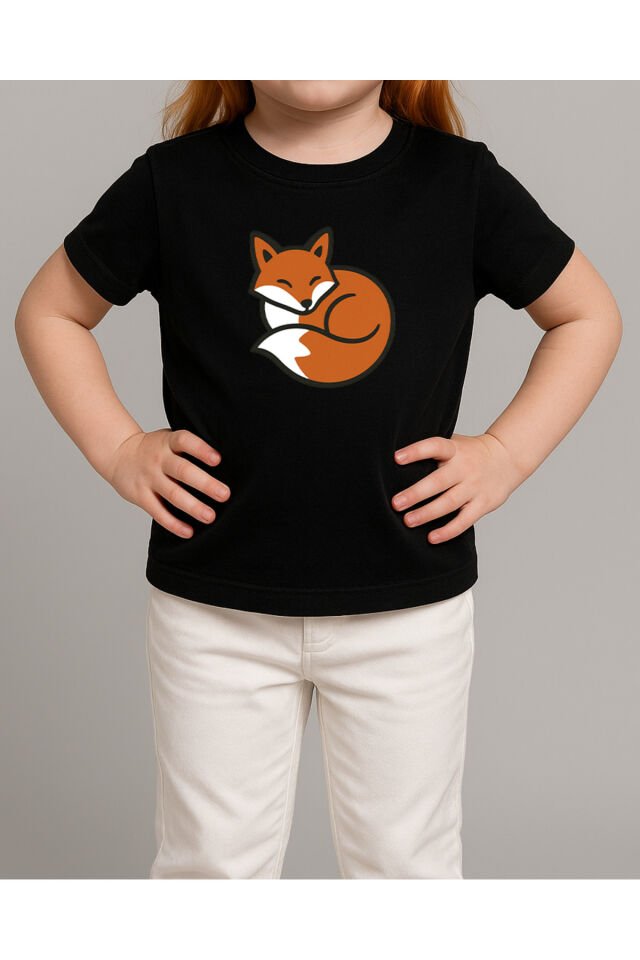 Tişört Unisex Çocuk (Tilki) Kiz Si̇yah - 10-11 Yaş