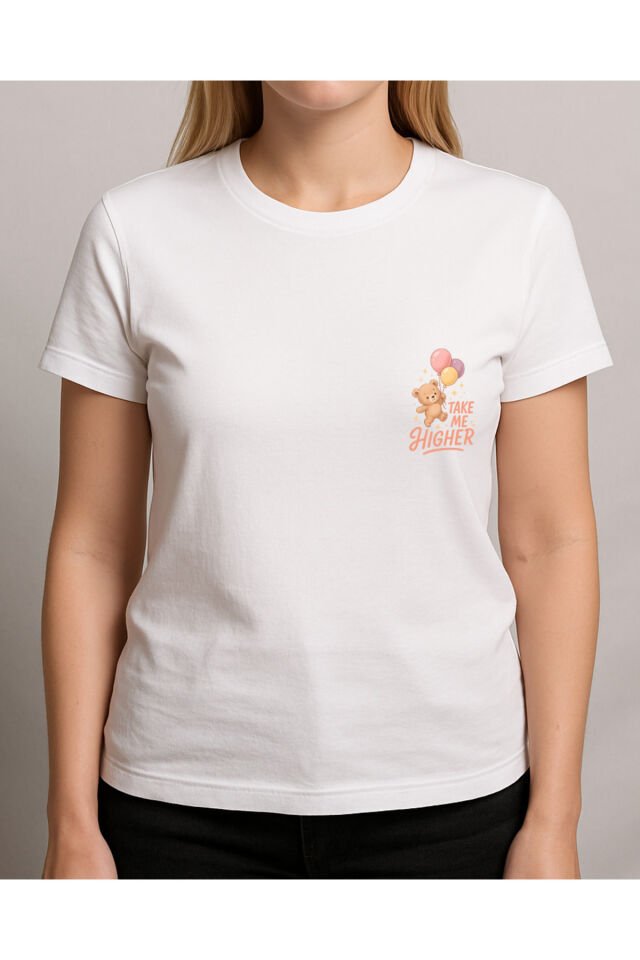 Tişört Unisex (Ayıcık Balon) Kadin Beyaz - M