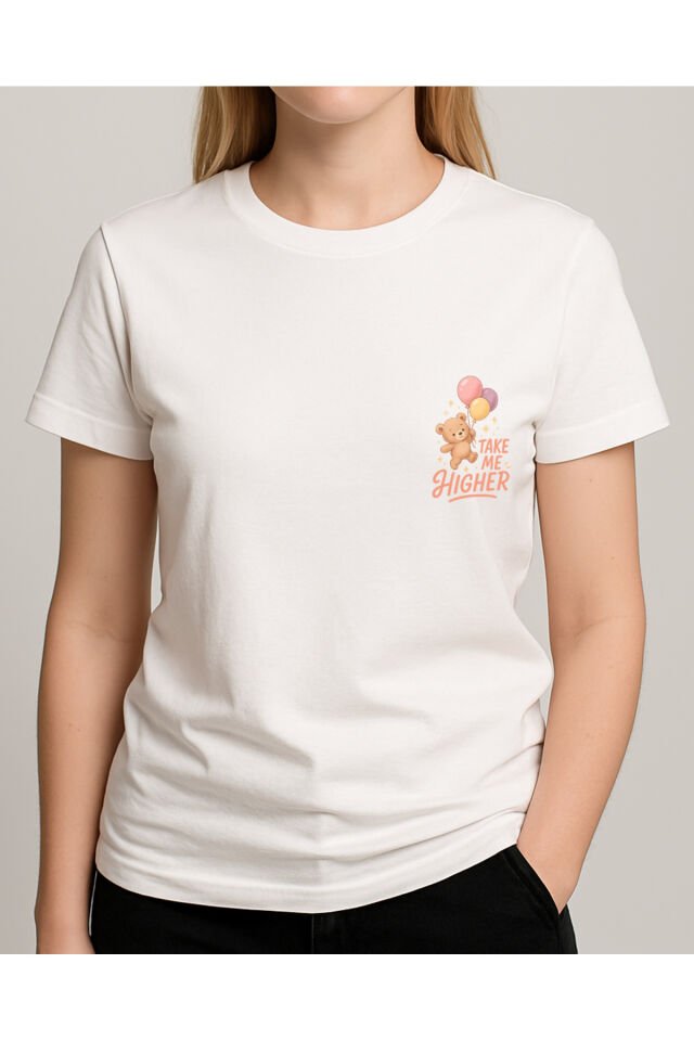 Tişört Unisex (Ayıcık Balon) Kadin Beyaz - M