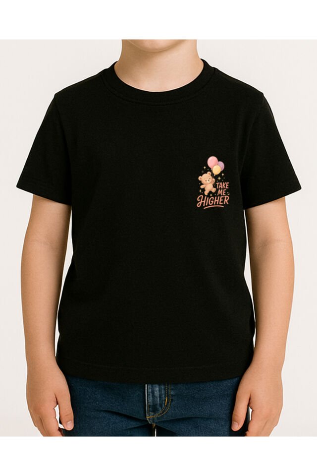 Tişört Unisex Çocuk (Ayıcık Balon) Erkek Si̇yah - XL