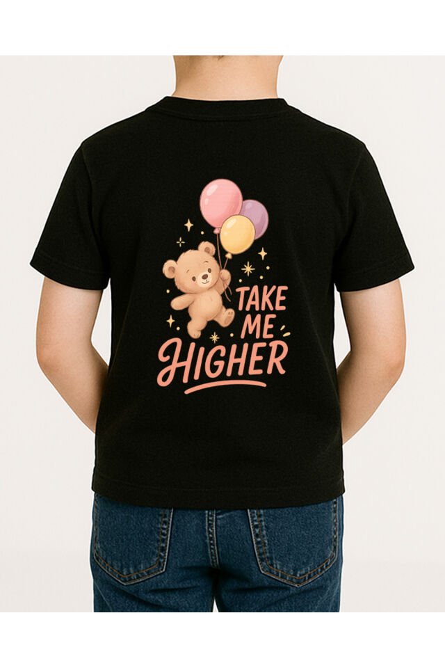Tişört Unisex Çocuk (Ayıcık Balon) Erkek Si̇yah - XL