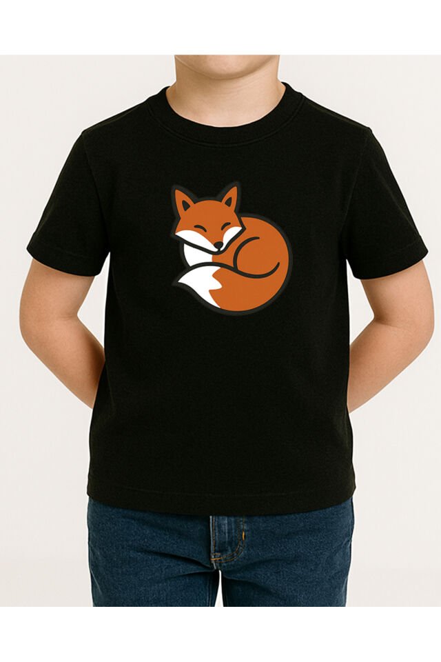 Tişört Unisex Çocuk (Tilki) Erkek Si̇yah - S