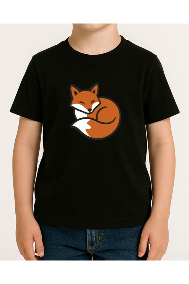 Tişört Unisex Çocuk (Tilki) Erkek Si̇yah - S