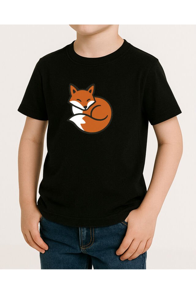 Tişört Unisex Çocuk (Tilki) Erkek Si̇yah - S