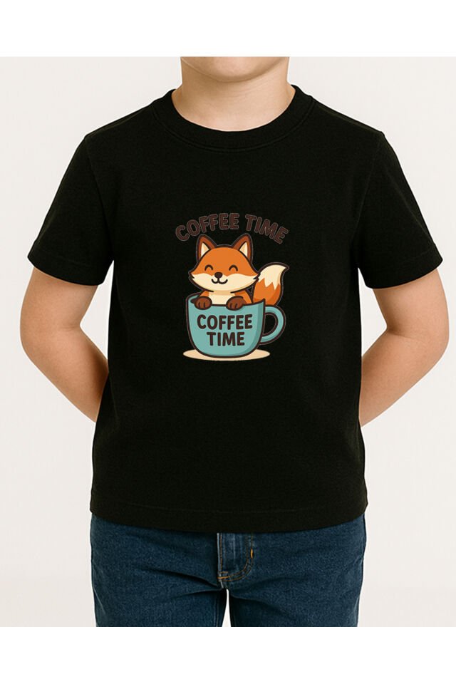 Tişört Unisex Çocuk (Tilki Coffee) Erkek Si̇yah - 2XL
