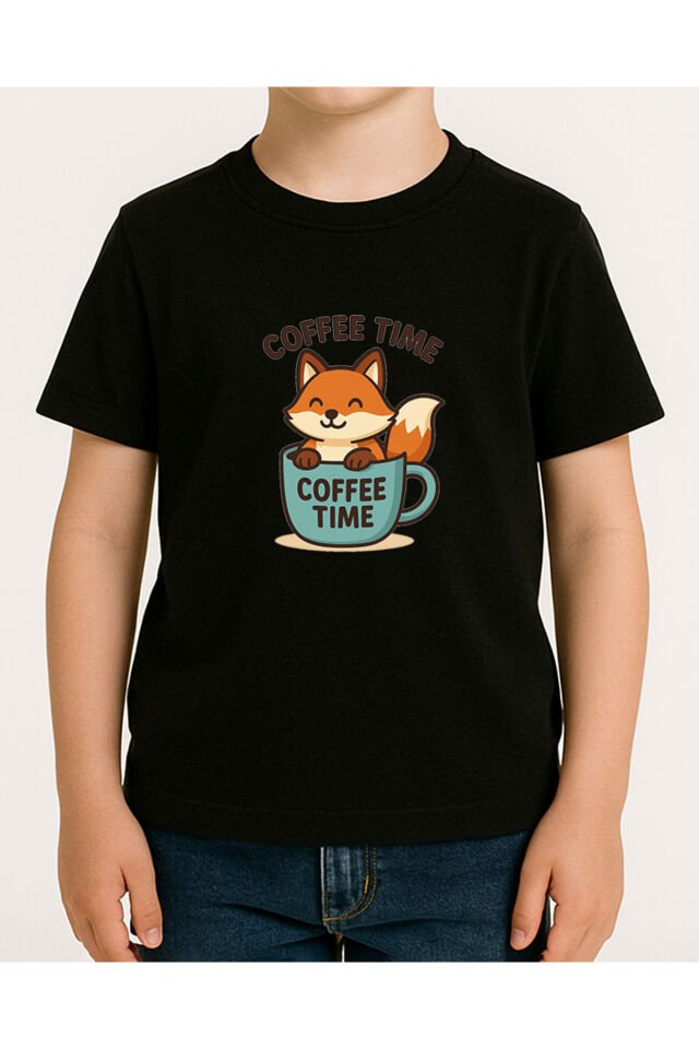 Tişört Unisex Çocuk (Tilki Coffee) Erkek Si̇yah - 2XL