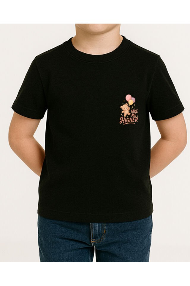 Tişört Unisex Çocuk (Ayıcık Balon) Erkek Si̇yah - 10-11 Yaş