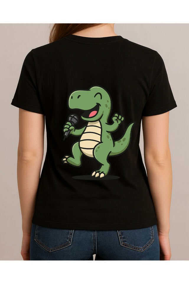 Tişört Unisex (Dinazor) Kadin Si̇yah - XL