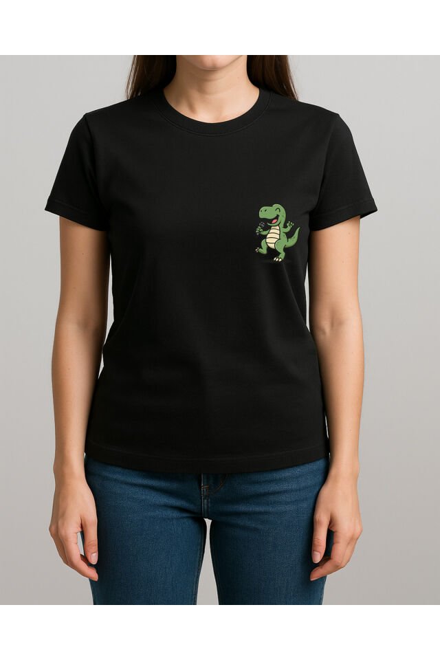 Tişört Unisex (Dinazor) Kadin Si̇yah - M