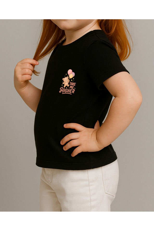 Tişört Unisex Çocuk (Ayıcık Balon) Kiz Si̇yah - 10-11 Yaş