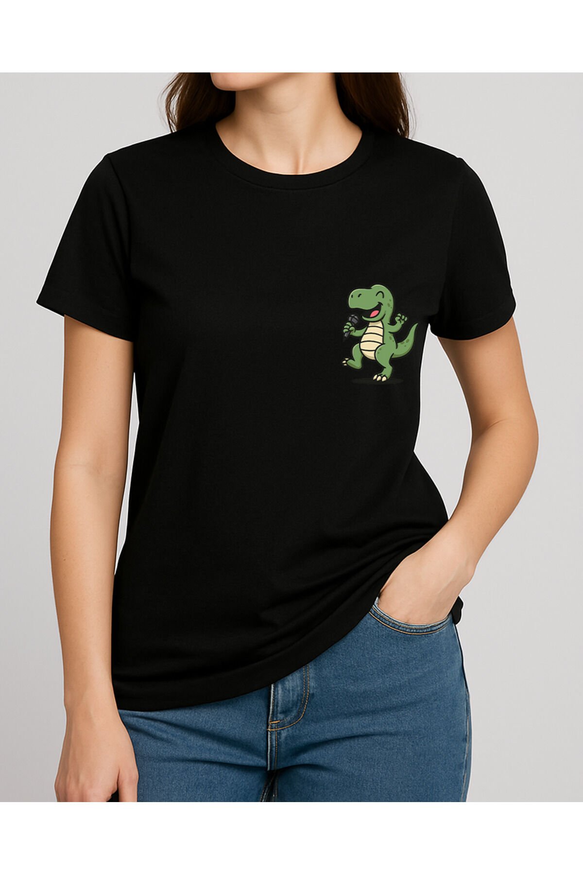Tişört Unisex (Dinazor) Kadin Si̇yah - 2XL