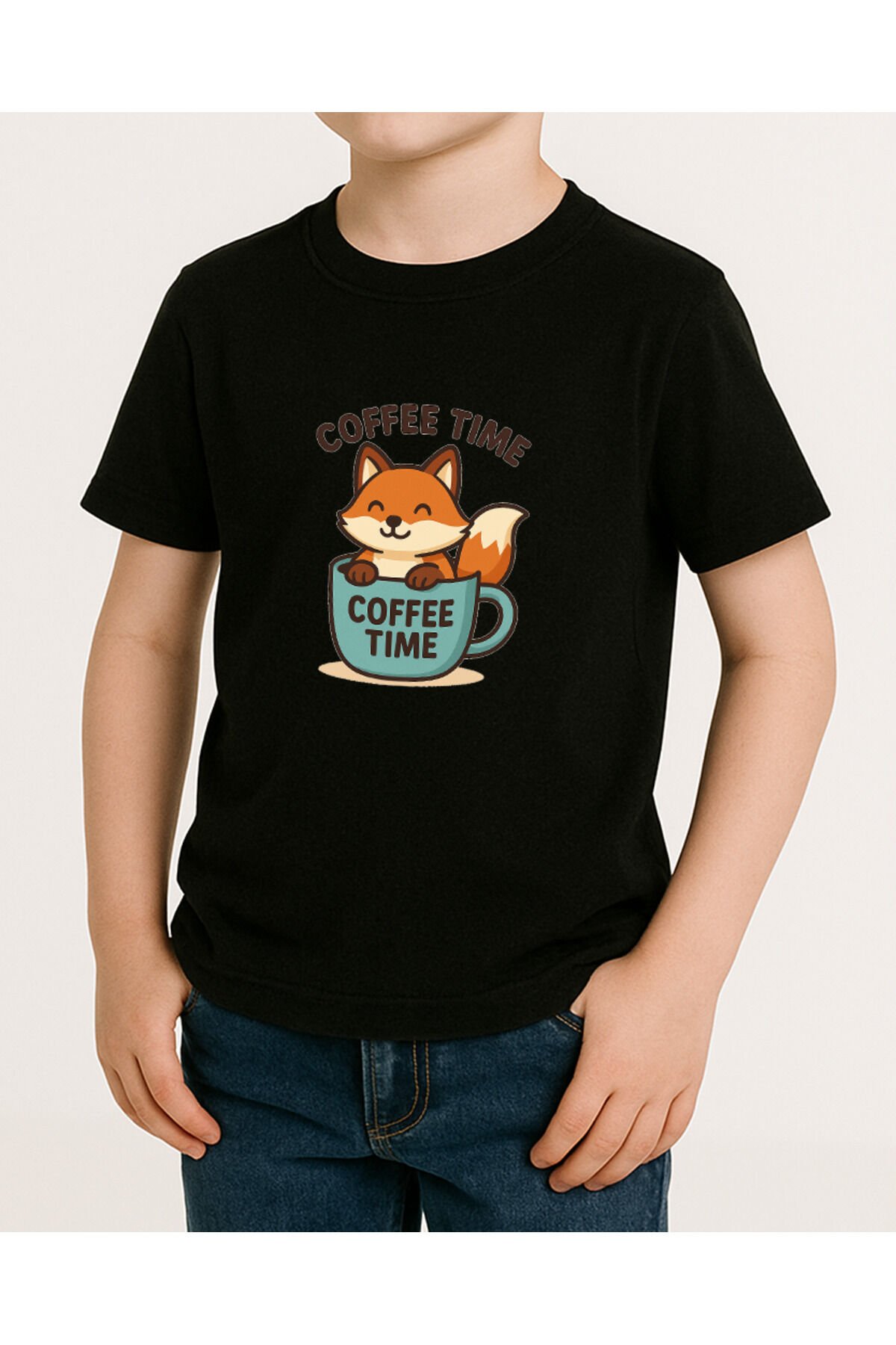 Tişört Unisex Çocuk (Tilki Coffee) Erkek Si̇yah - M